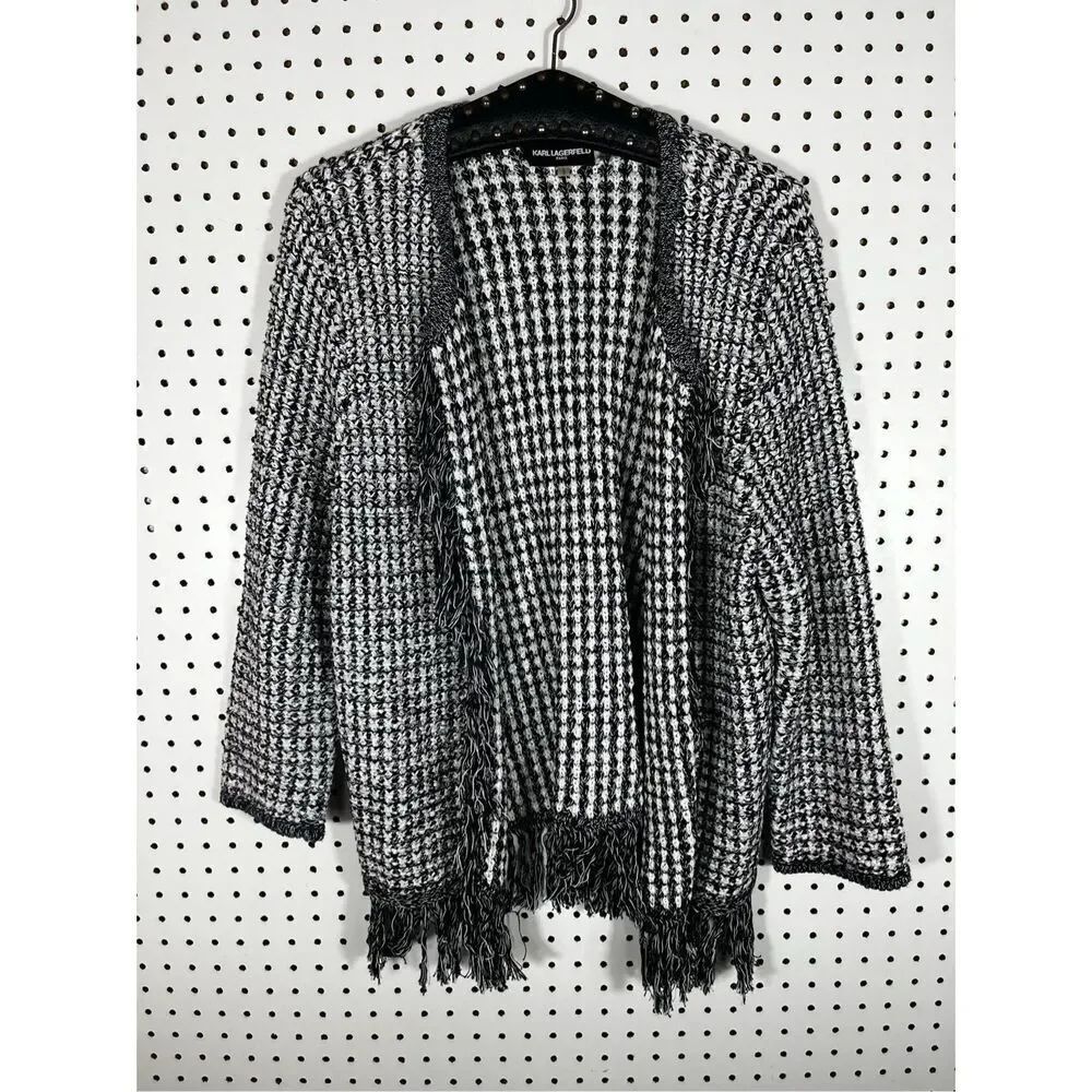 Karl Lagerfeld tweed open blazer jacket size L